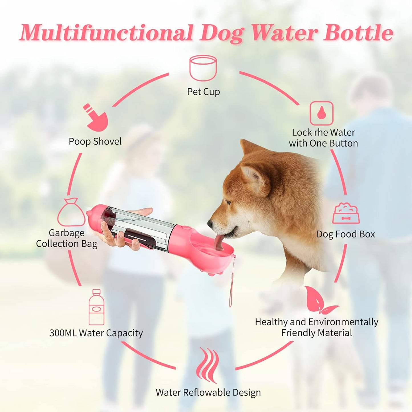 4-in-1 Portable Dog Water Bottle and Food Dispenser